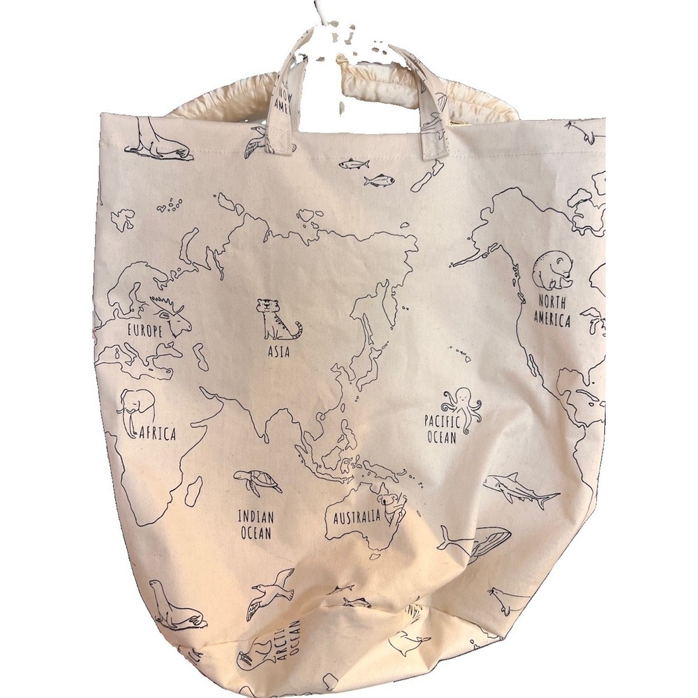 H&M Home Kids Canvas World Map Toy Storage Bag Tote Laundry